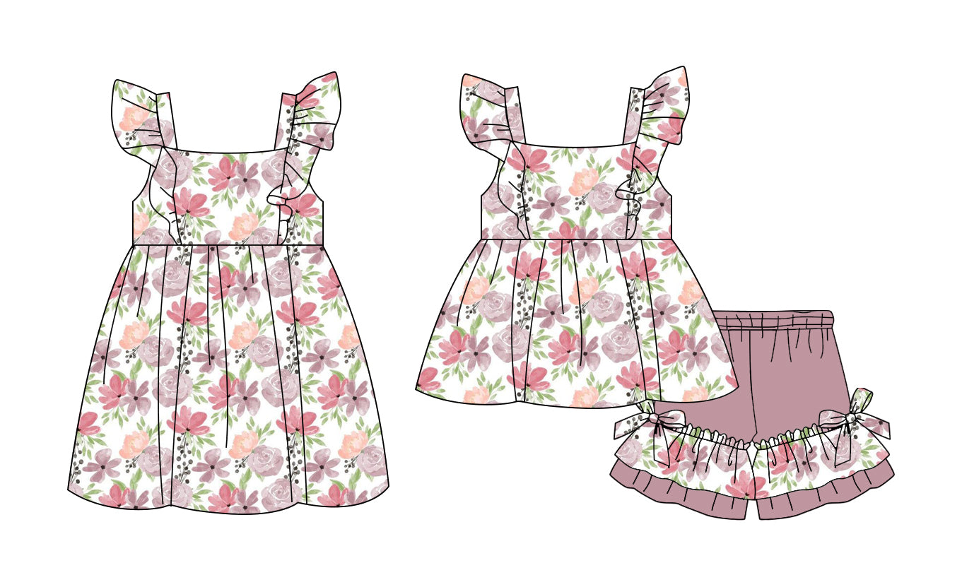 25.11.13 custom each style moq 5 eta 6-8week Sibling Sister floral baby short sleeve shorts sets and dress match design