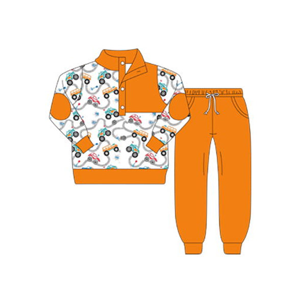 5.20custom each style moq 5eta 4-5week car prints dark blue and orange Long sleeve trousers suit series