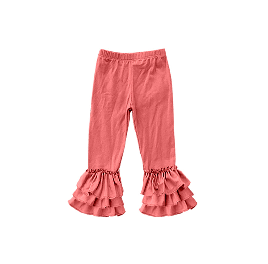 custom moq 5 girls icing cotton pants Dusty Rose three-tiered ruffled trousers