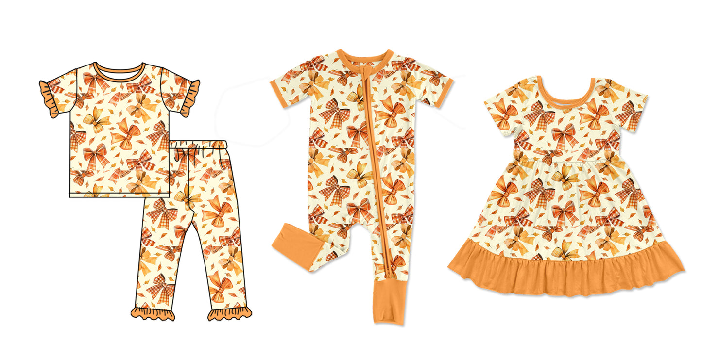 4.30 custom each style moq 5eta 4-6week Sibling Sisters bow baby girl short sleeve pants sets and dress and rompers match family design