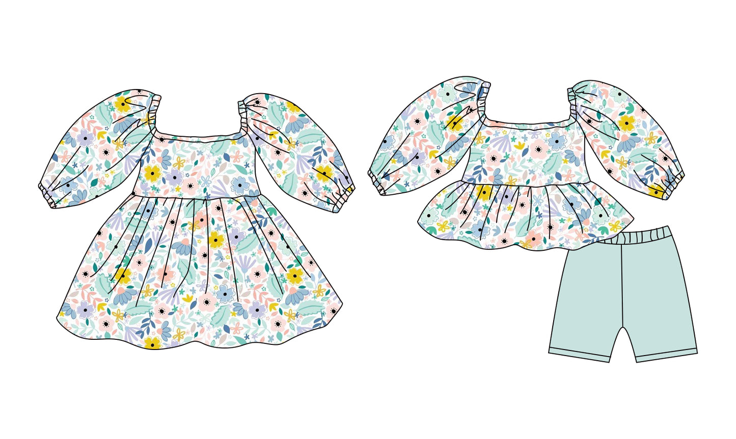 25.12.8 custom each style moq 5 eta 6-8week Sibling Sister floral baby short sleeve shorts sets and dress match design