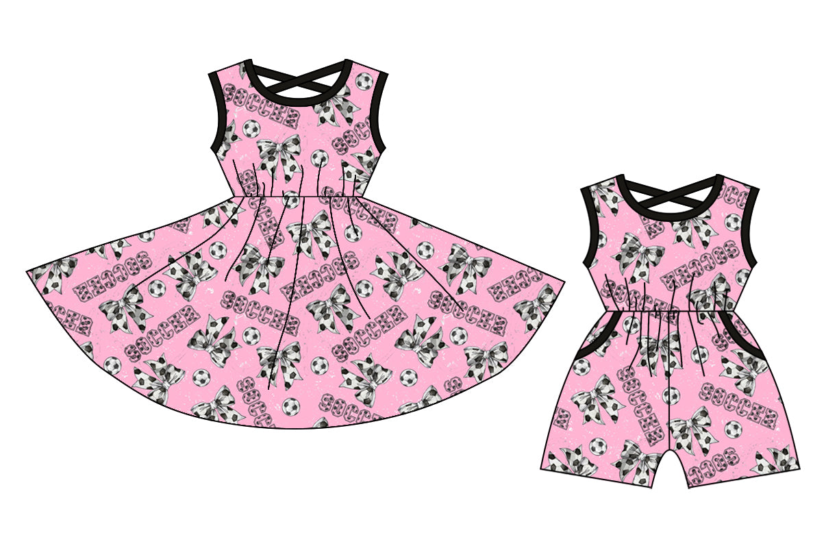 12.24 custom each style moq 5eta 4-6week Sibling Sister football bow baby girl short sleeve shorts dress and jumpsuit match design
