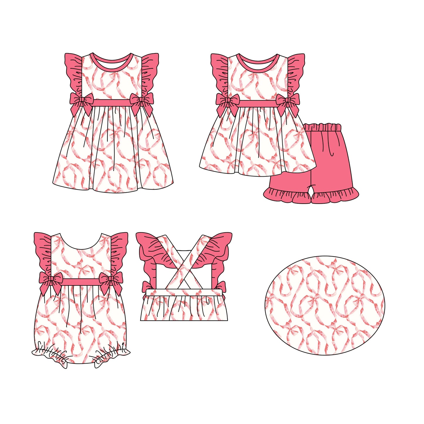 12.11 custom each style moq 5eta 4-6week Sibling Sister bow baby girl short sleeve shorts sets and dress and rompers match family design