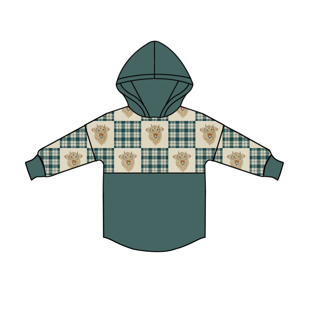 8.15 custom each style moq 5 eta 4-6week baby boys clothes cow head green hooded long sleeve top