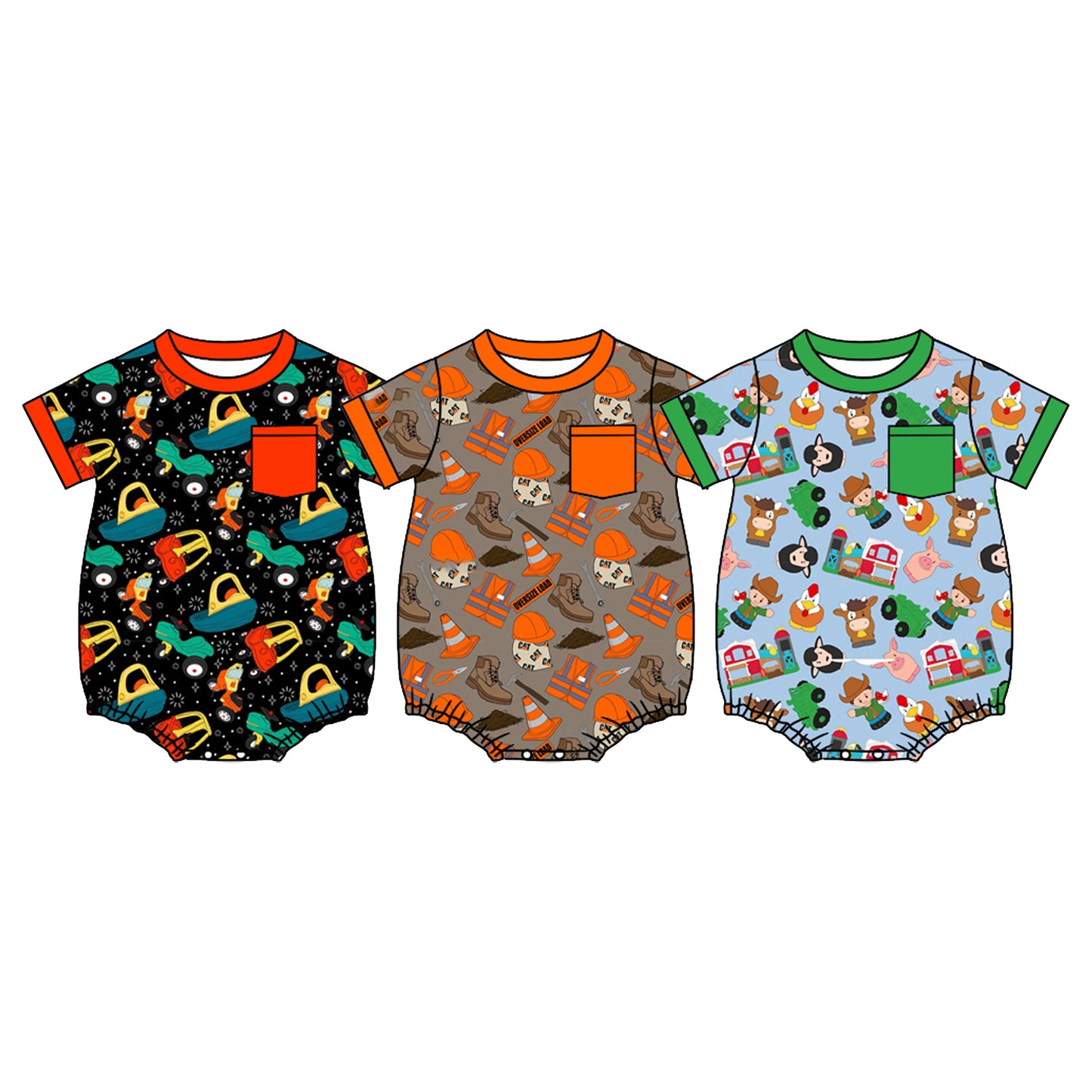 4.15 Custom moq 5 mix size Sibling Baby Boys Short Sleeve with pockets Romper