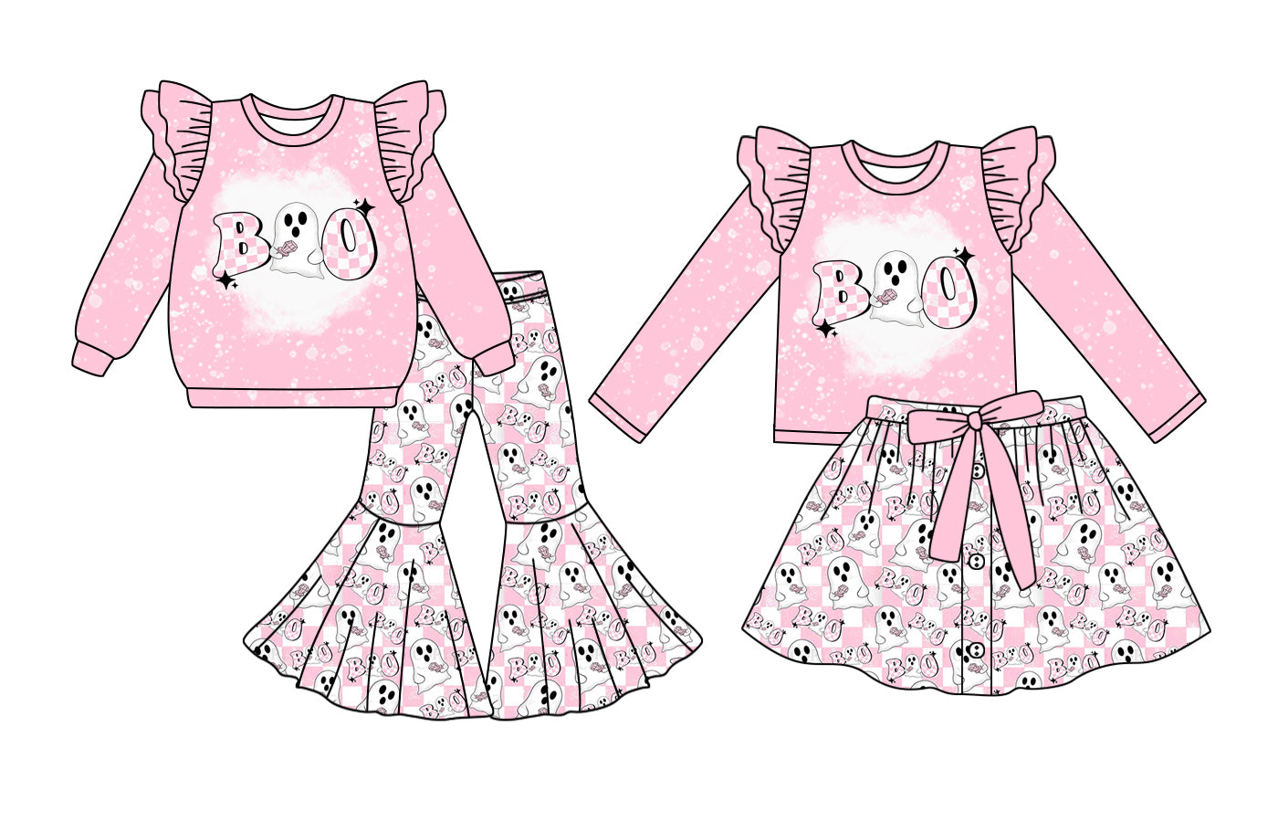 25.6.4 custom each style moq 5eta 4-6week Sibling Sisters BOO pink baby girl long sleeve pants sets and dress match family design