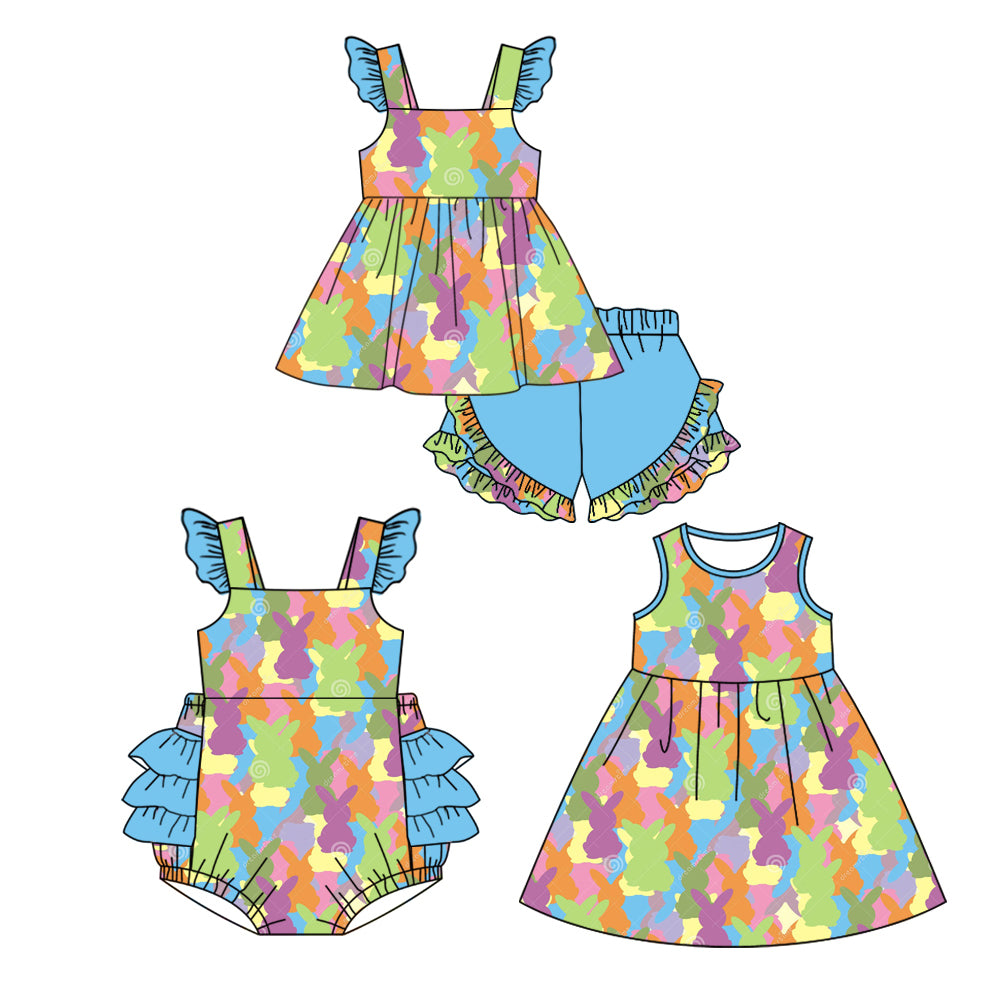 12.16 custom each style moq 5eta 4-6week Sibling Sister easter baby girl short sleeve shorts sets and dress and rompers match family design