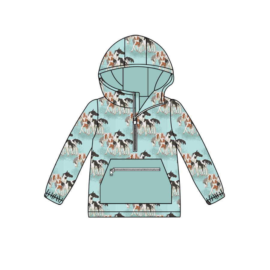 8.17 custom each style moq 5 eta 4-6week baby boys clothes horse blue hooded long sleeve top