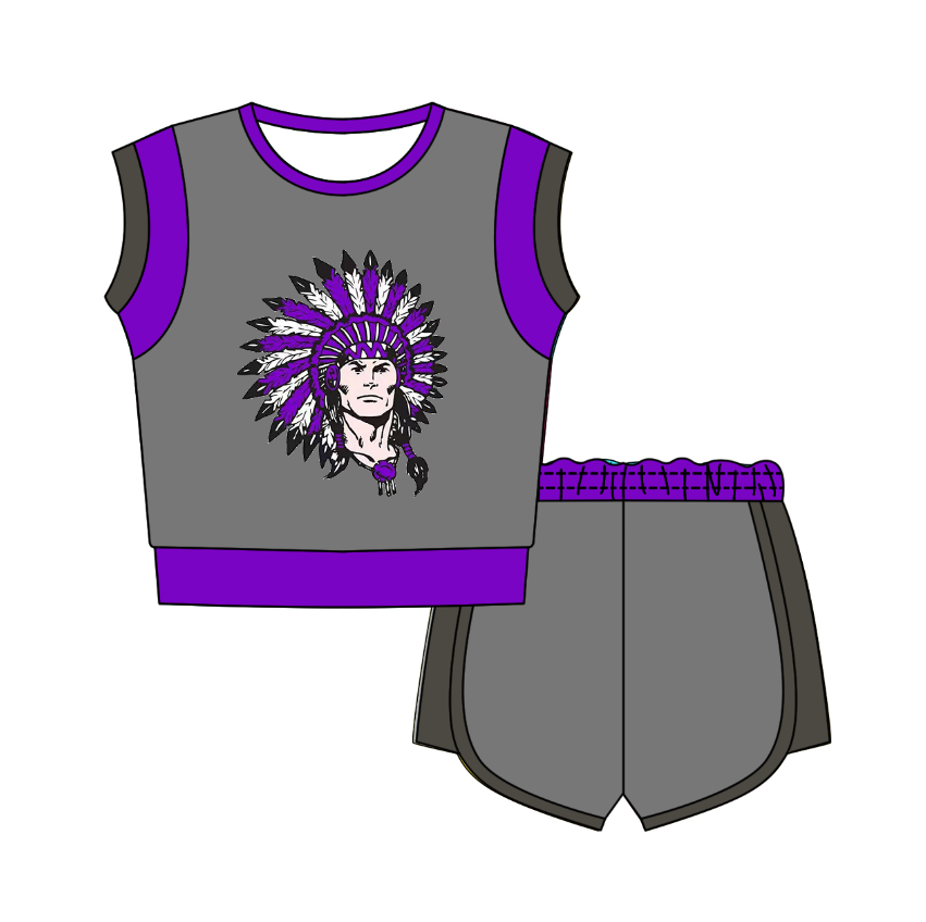 Custom moq 5 mix size milk silk summer teams Gray Sleeveless O-Neck Top And Shorts Set Cute And Comfortable Kids' Outfit