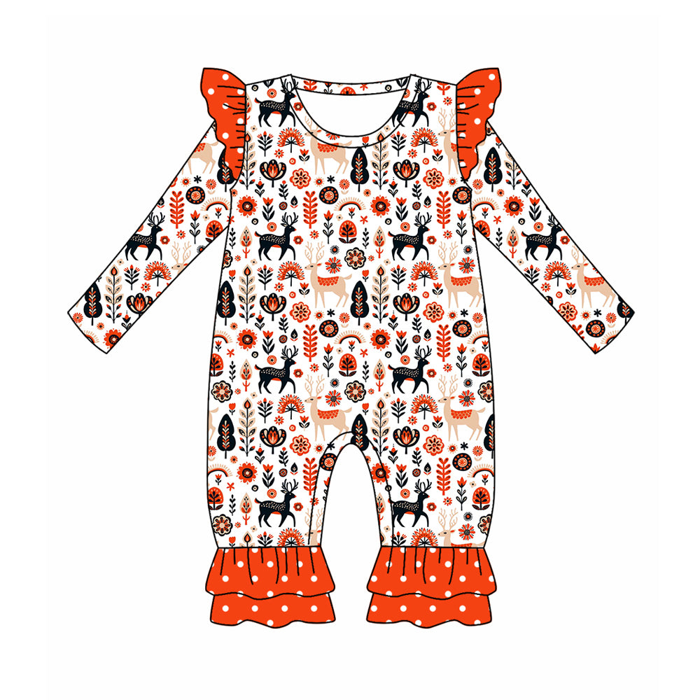 7.9 custom each style moq 5eta 4-6week Sibling Sister Christmas deer floral orange baby girls sets and dress and rompers match family design
