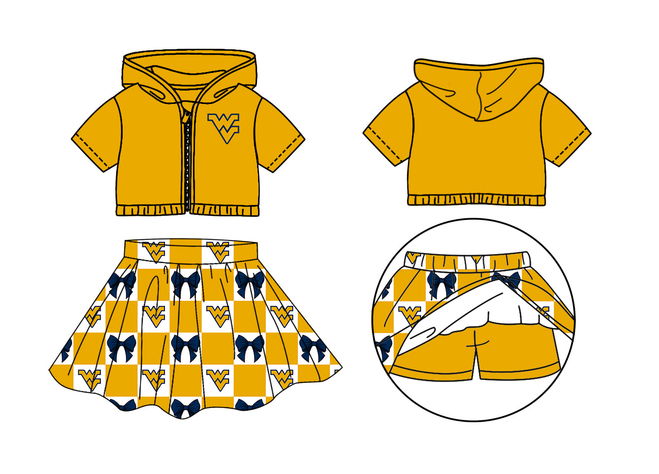 Custom moq 3 or 5 mix size milk silk summer teams baby girl clothes bow yellow sleeveless skirts sets 3 and dresss and shorts-26.1.26
