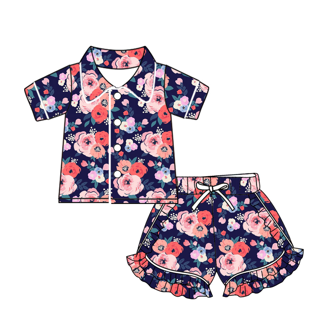 10.21 custom each style moq 5eta 4-6week baby kids clothes floral short sleeve shorts pajamas sets