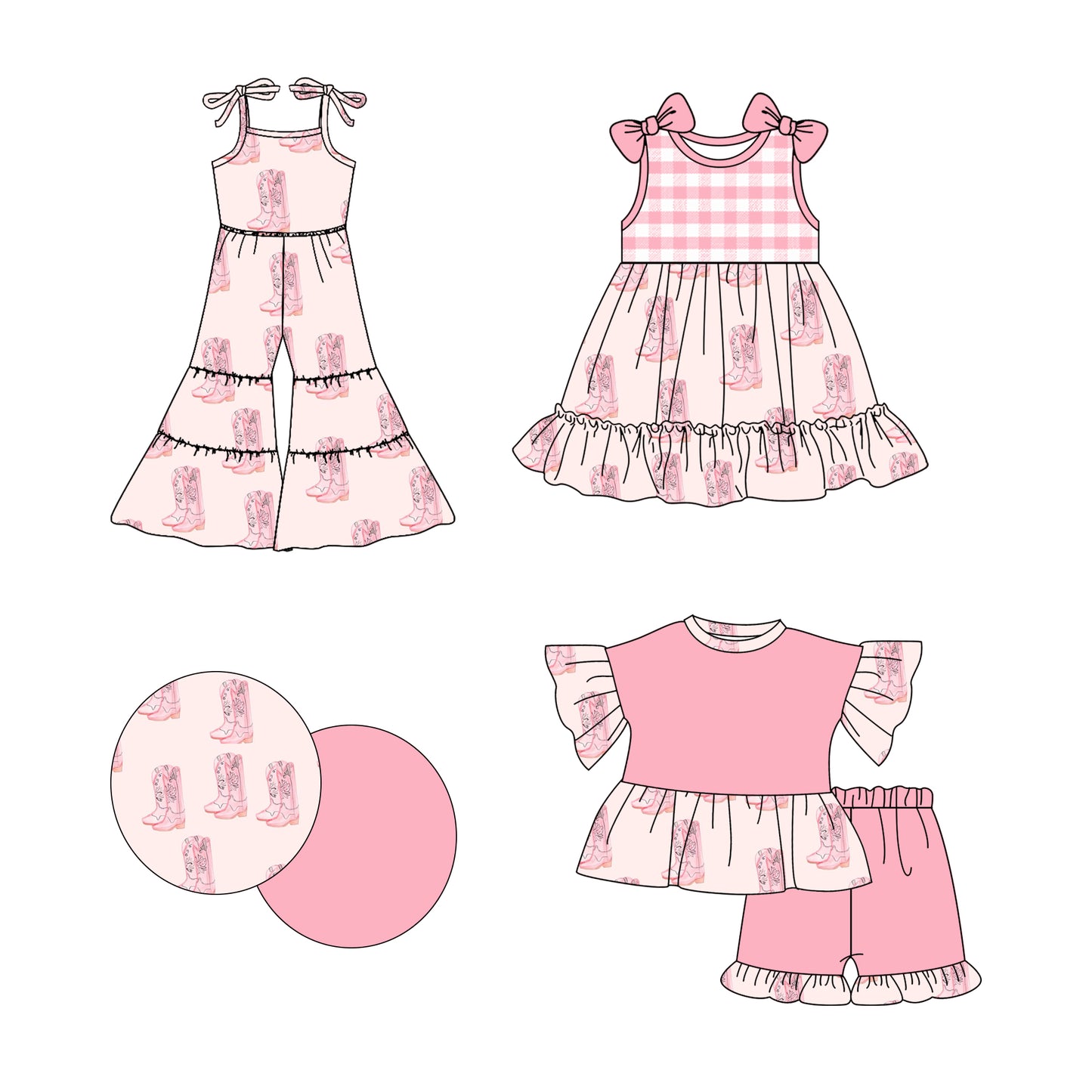 2.21 custom each style moq 5eta 4-6week Sibling Sister boot baby girl sets and dress and jumpsuit match family design