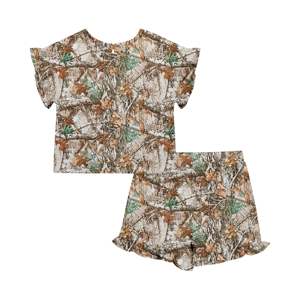 Custom moq 5 mix size Baby Girl's Dead Leaf Camouflage Short-Sleeved Top And Shorts Set Cute Outfit