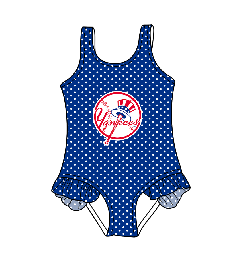 Custom moq 5 mix size milk silk summer teams Blue Baby Girl Sleeveless Polka Dot Lace Onesie Swimsuit Cute Summer Beachwear for Little Girls