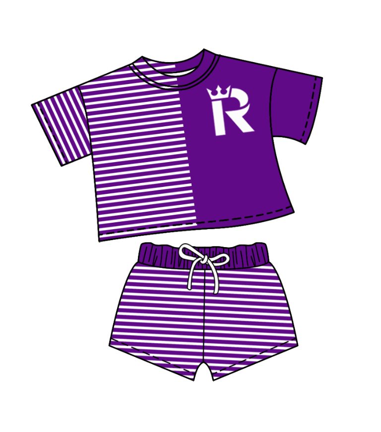 Custom moq 5 mix size milk silk baby girl clothes team purple short sleeve shorts sets and pants sets and romper and top and shorts