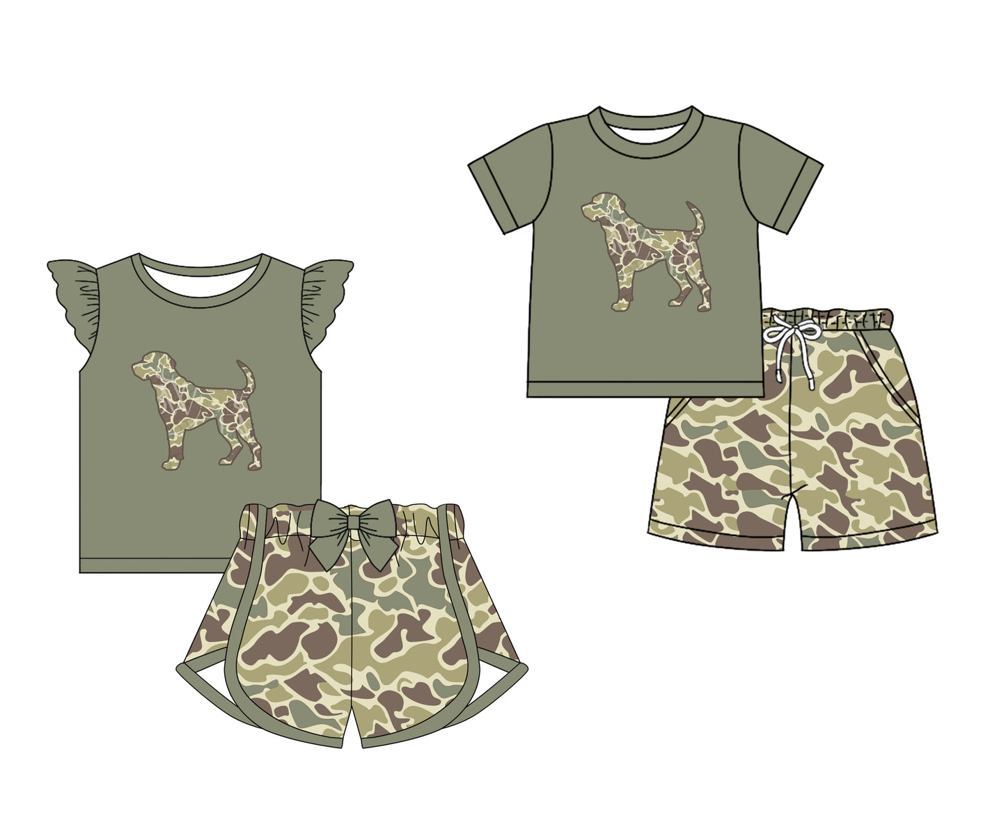 11.29 custom each style moq 5eta 4-6week Sibling Sister camouflage puppy baby girl short sleeve shorts fish sets 1 and easter sets 2 match design
