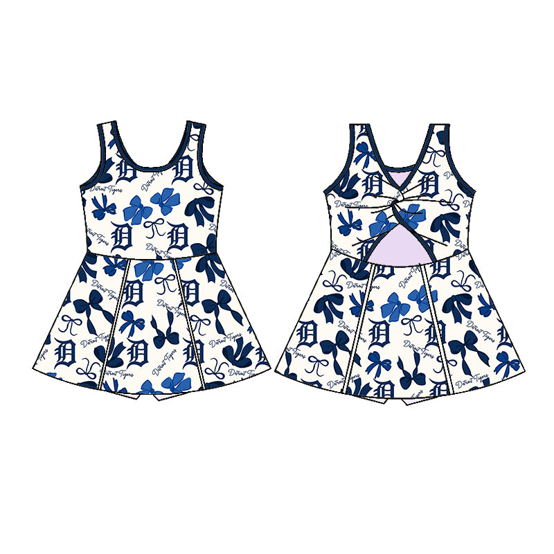 Custom moq 5 mix sizes summer teams baby girls clothes team blue short sleeve skirts shorts sets dress 1 and dress 2 and dress 3 and dress 4-25.5.21