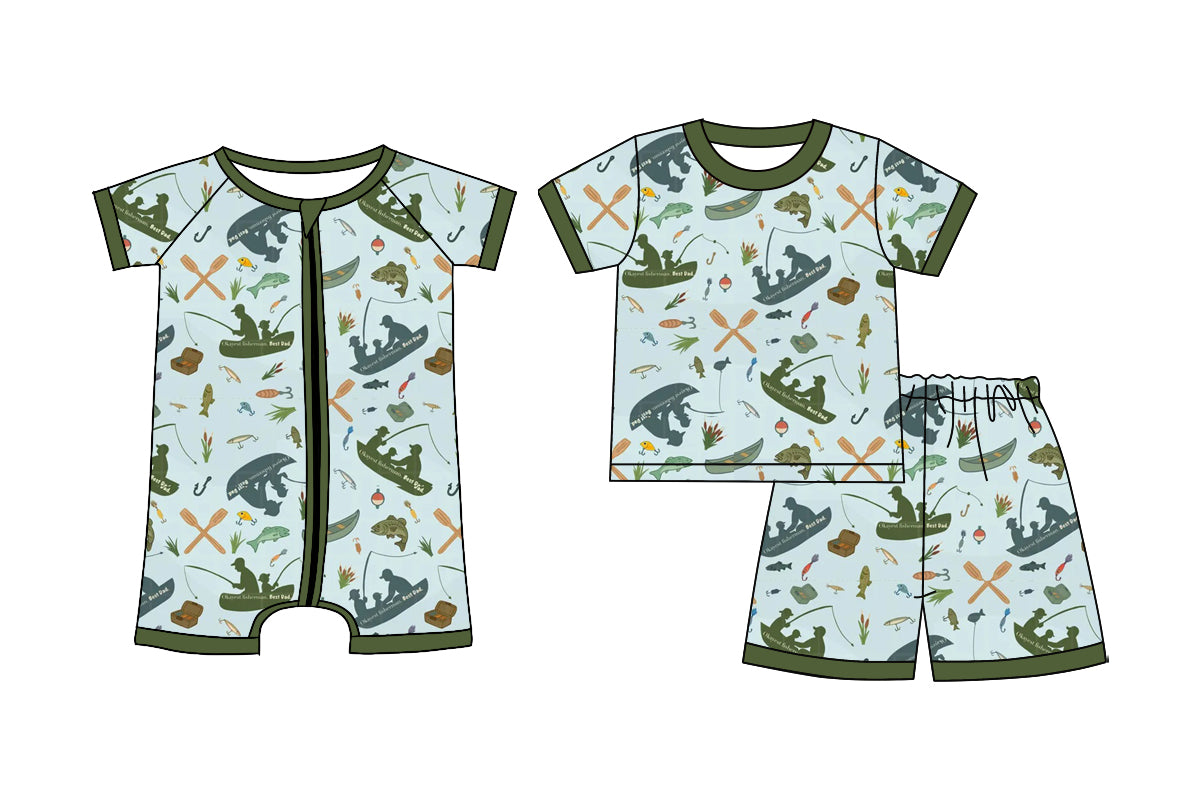 Custom moq 5 mix size Sibling Blue Short-Sleeved Zippered Romper And Short Sleeved Shorts Set Baby Boys Outfit