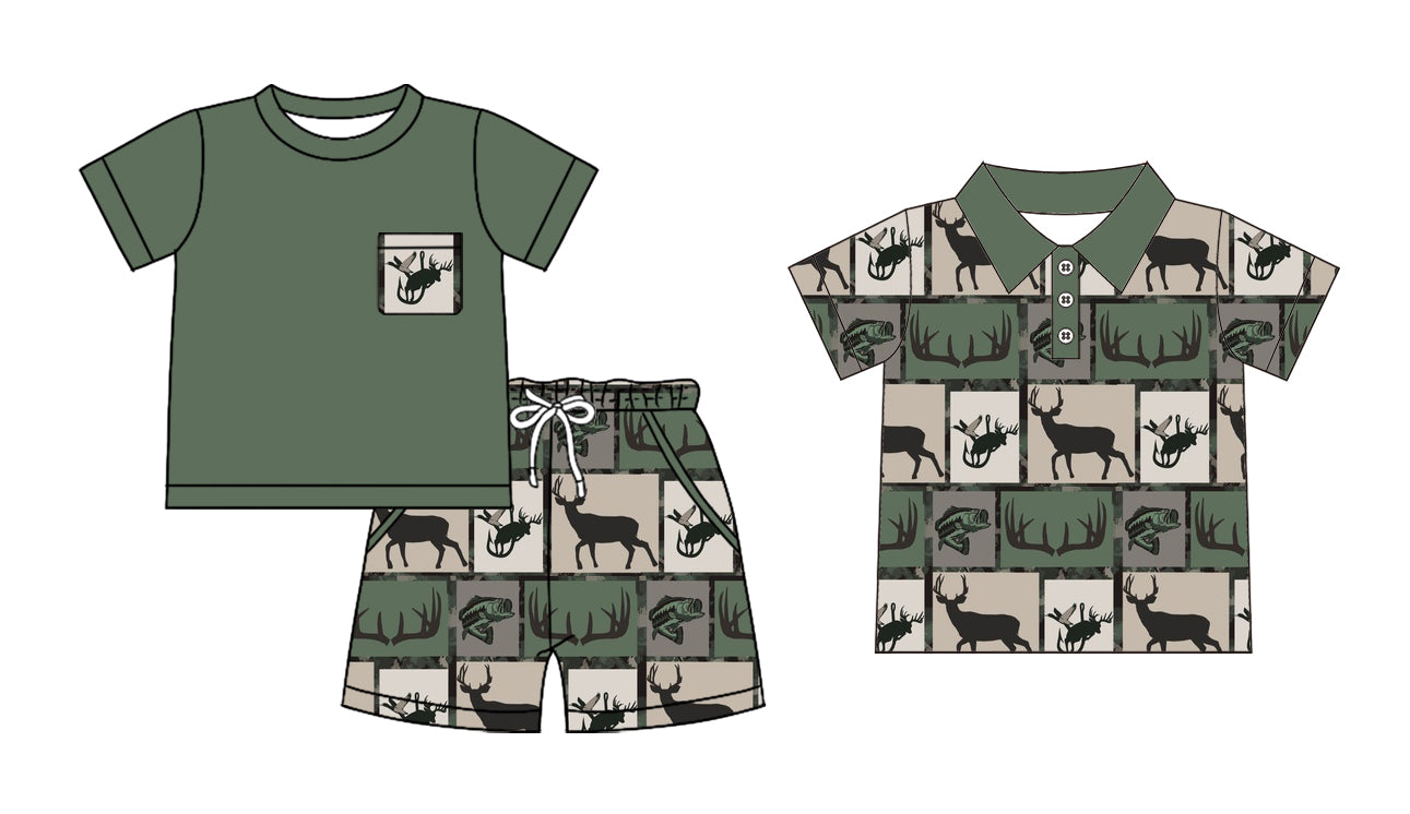 Custom moq 5 mix size Sibling Green Short-Sleeved Baby Boy Outfit Set Polo Shirt And Shorts Ensemble for Little Ones