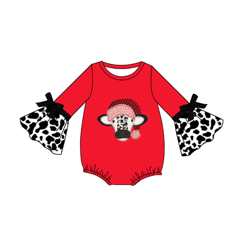 8.27 custom each style moq 5eta 4-6week Sibling Sister cow head red baby girl sets and dress and rompers match family design