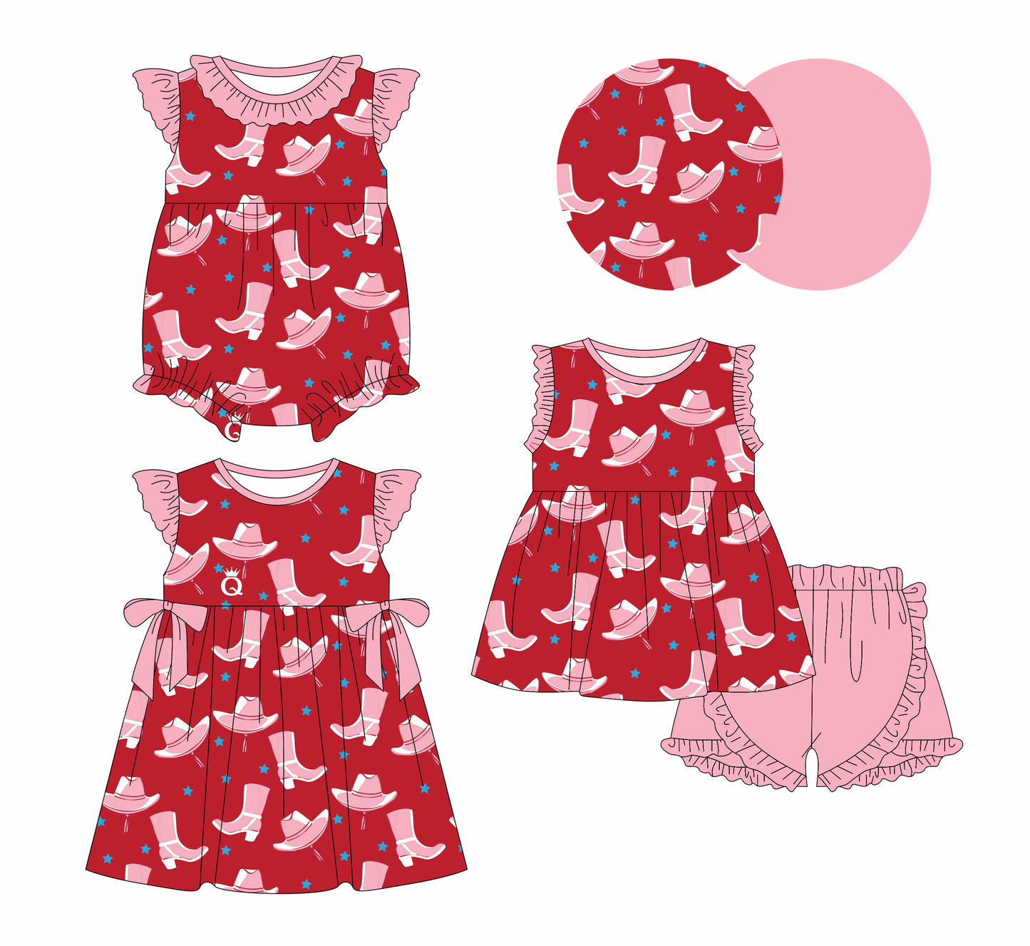 2.11 custom each style moq 5eta 4-6week Sibling Sisters boot hat baby girl short sleeve shorts sets and dress and rompers match family design