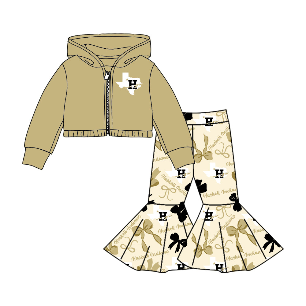 Custom moq 5 mix size milk silk summer teams baby girls clothes bow khaki short sleeve pants sets and hooded long sleeve pants sets-25.7.21