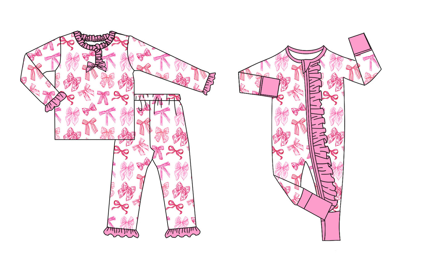 25.8.30 custom each style moq 5eta 4-6week Sibling Sisters Bow pink baby girl clothes long sleeve pants sets and romper match family design