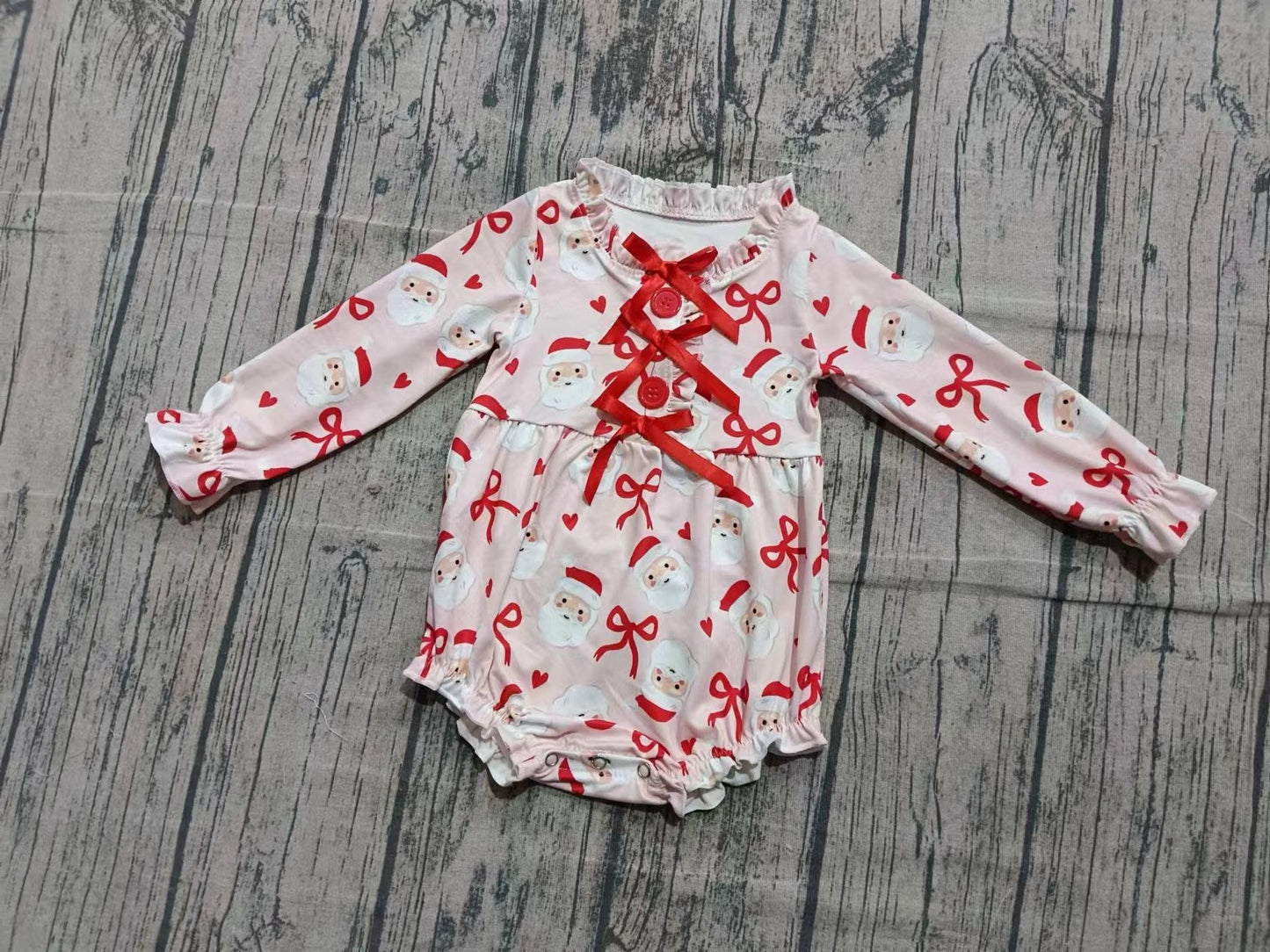 Custom moq 5 eta 6-7weeks baby girl clothes Christmas bow long sleeve romper-25.10.14