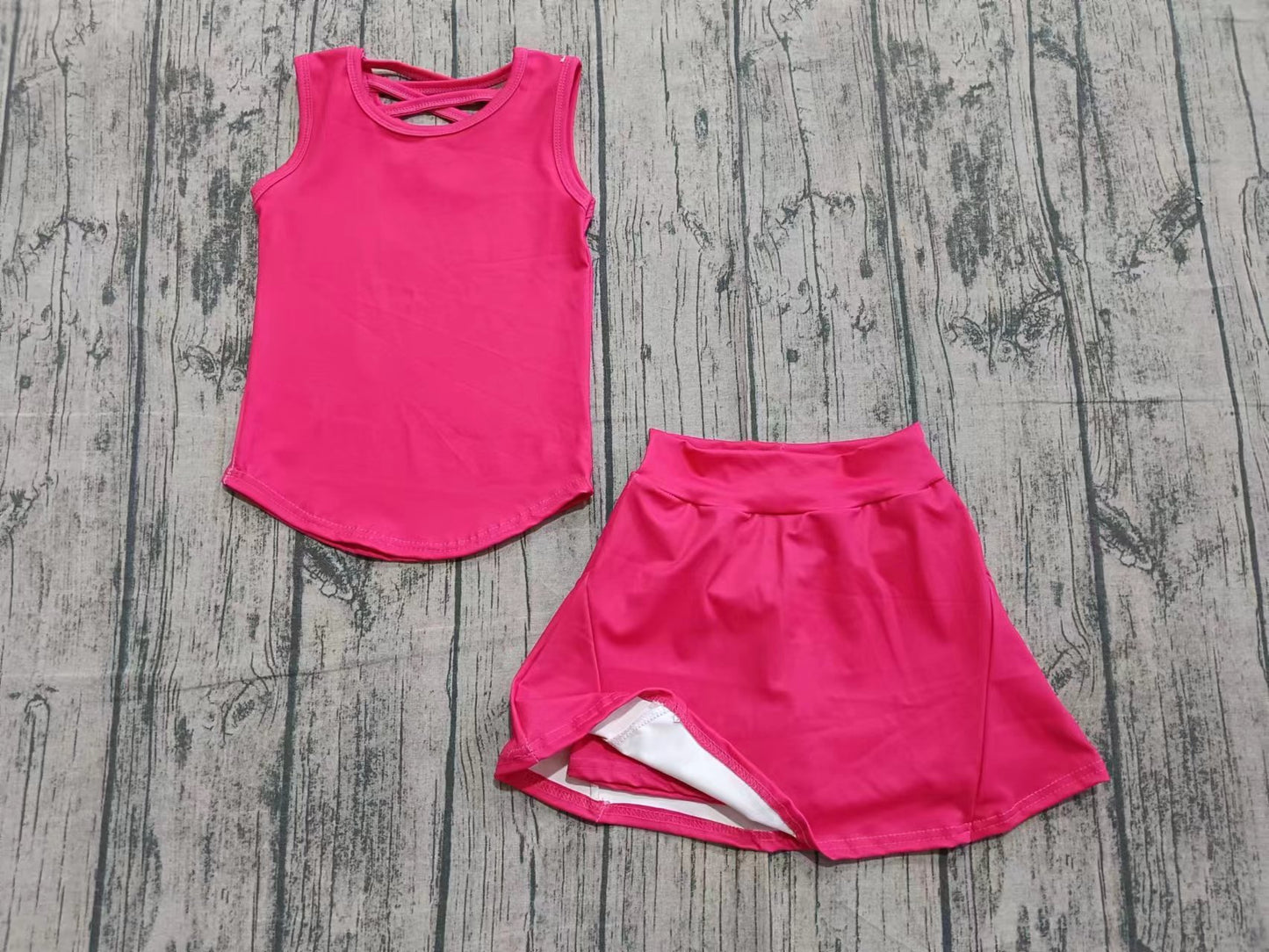 Custom moq 8 eta 6-8weeks baby girl clothes team rose red sleeveless shorts skirt sets-25.9.26