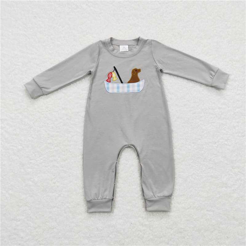 RTS NO MOQ(In Stock) LR0690 Baby boy clothes long-sleeved bodysuit with embroidered puppy