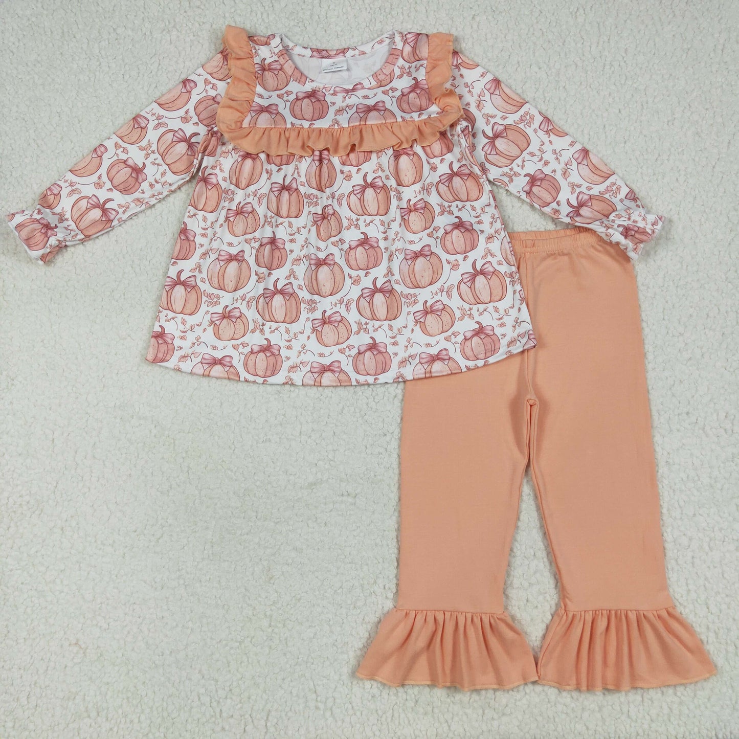 RTS NO MOQ(In Stock ) GLP2452 Bowknot pumpkin orange lace beige long-sleeved trousers suit