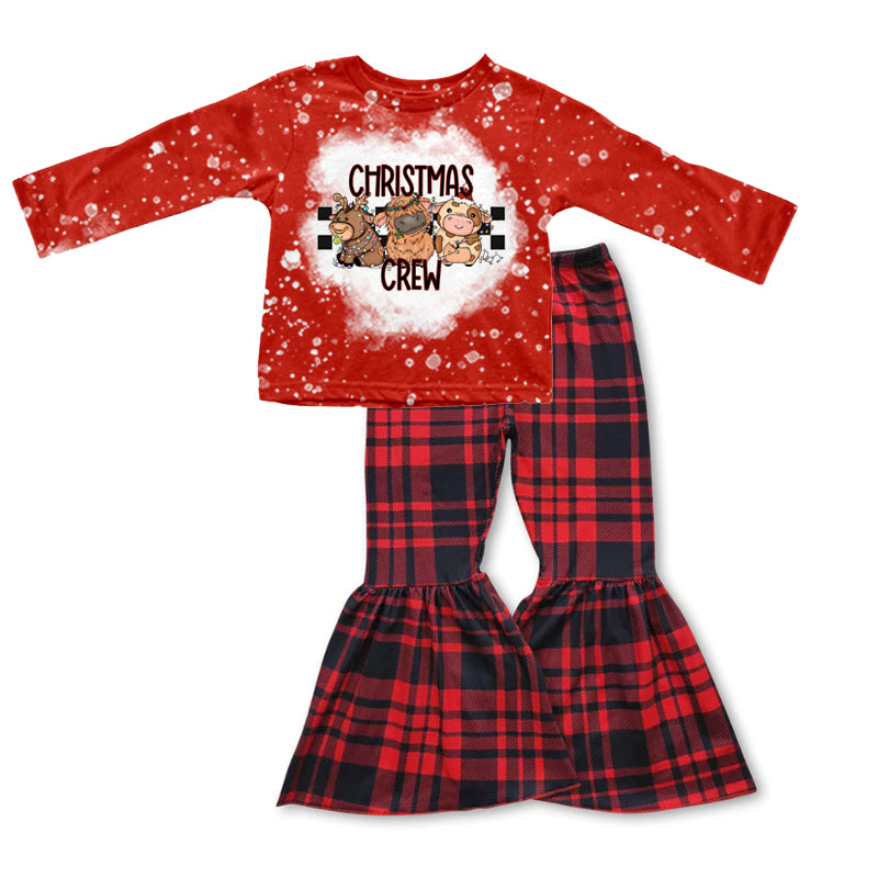 6.20 custom each style moq 5eta 4-6week Christmas red long sleeve pants baby girls sets