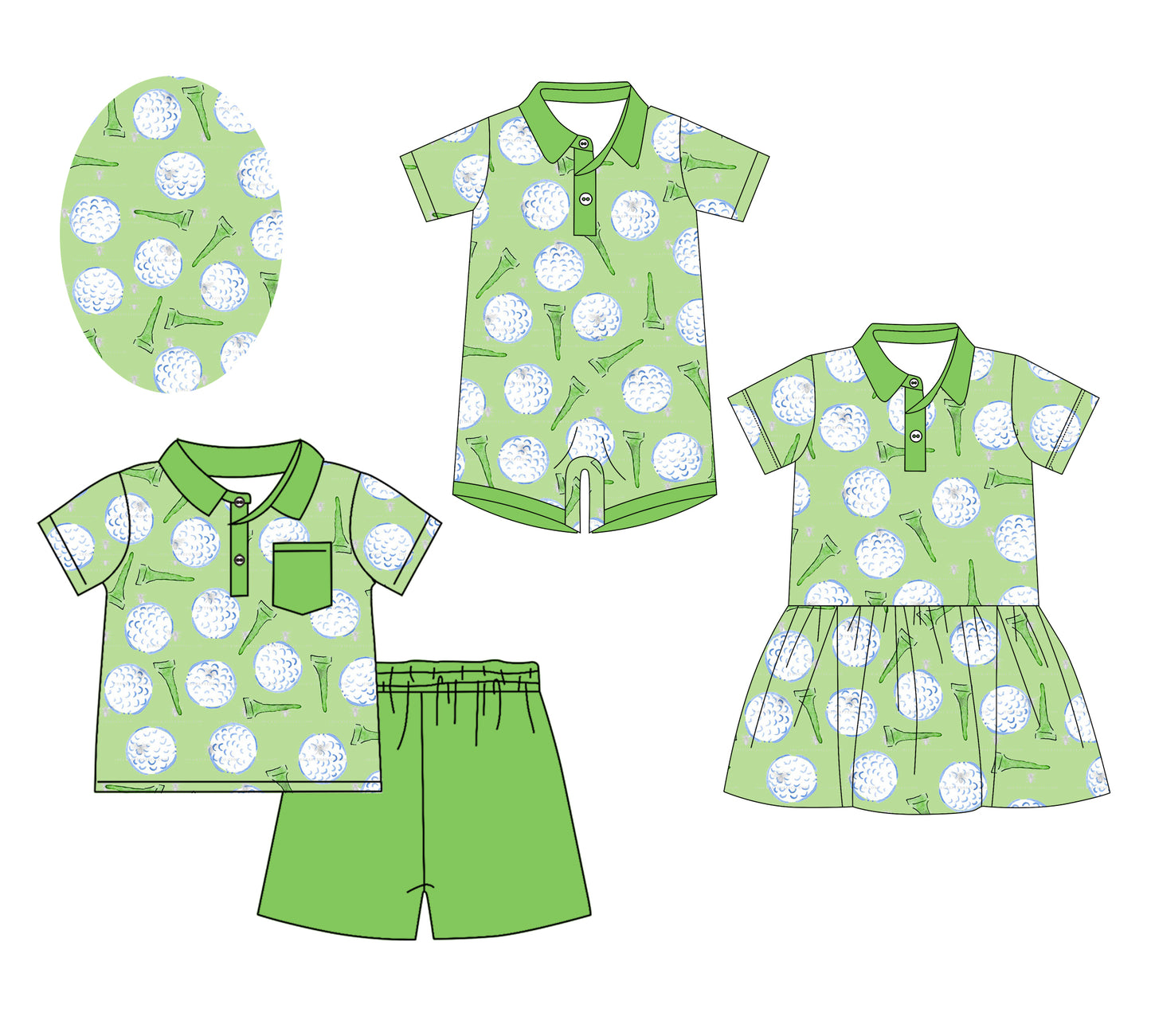 12.6 custom each style moq 5eta 4-6week Sibling Sister green baby girl short sleeve shorts sets and dress and rompers match family design