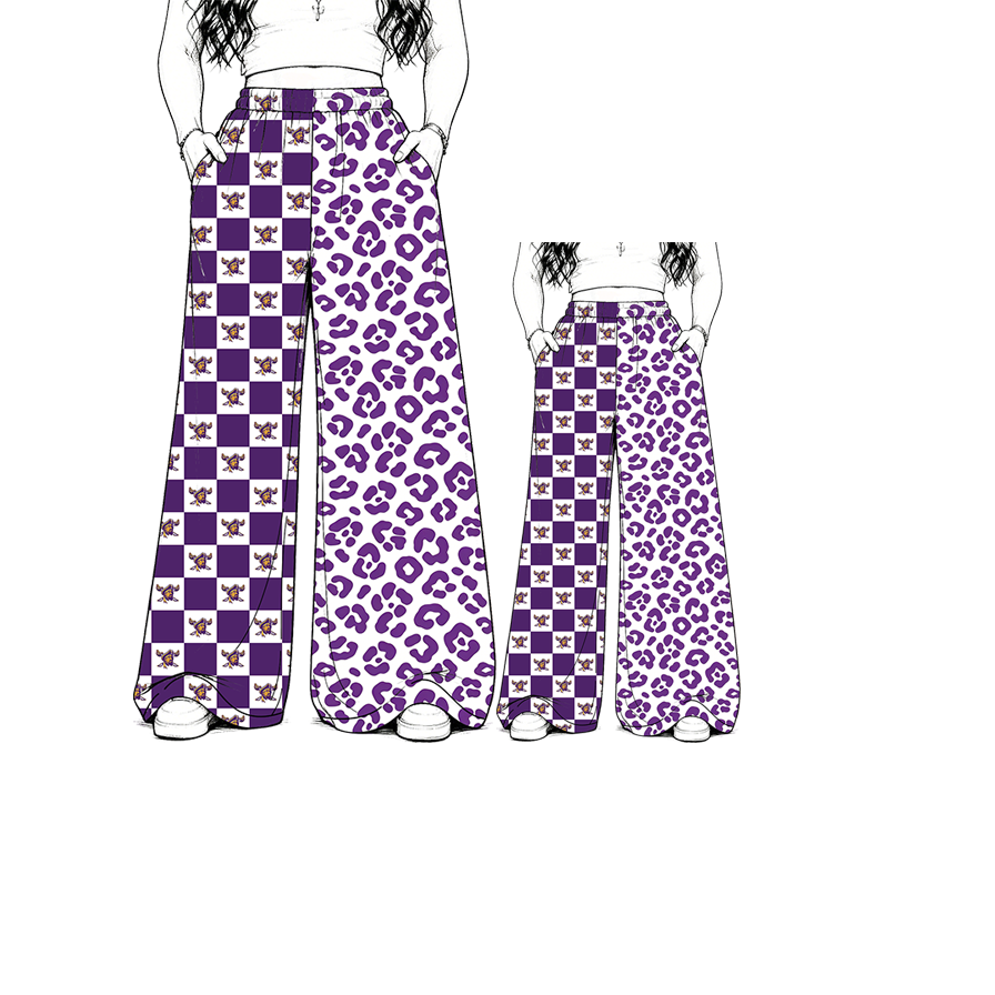 custom moq 5 mix size MSD072204 Kids And Adult Leopard Plaid Patchwork Long Trousers Casual Team Bottoms