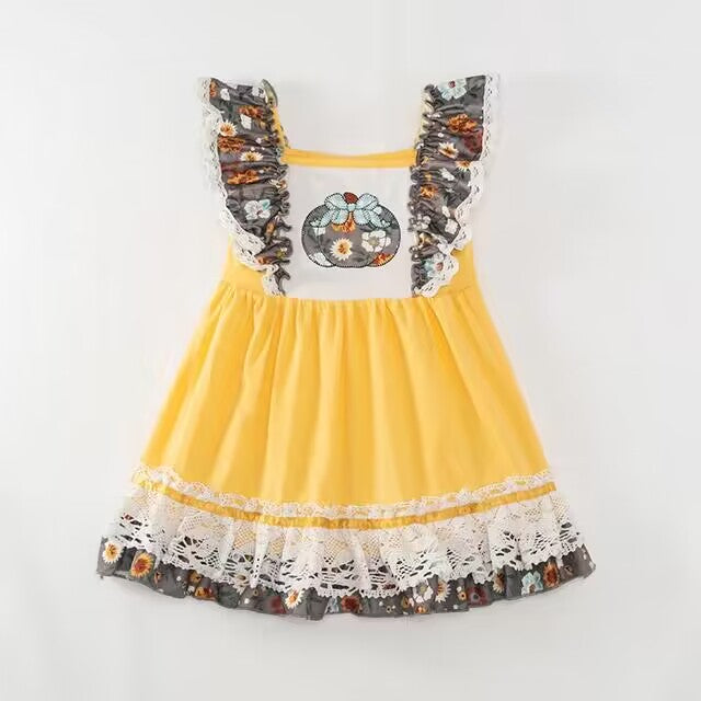 5.18custom each style moq 5eta 4-5week flower prints yellow girls set and dress