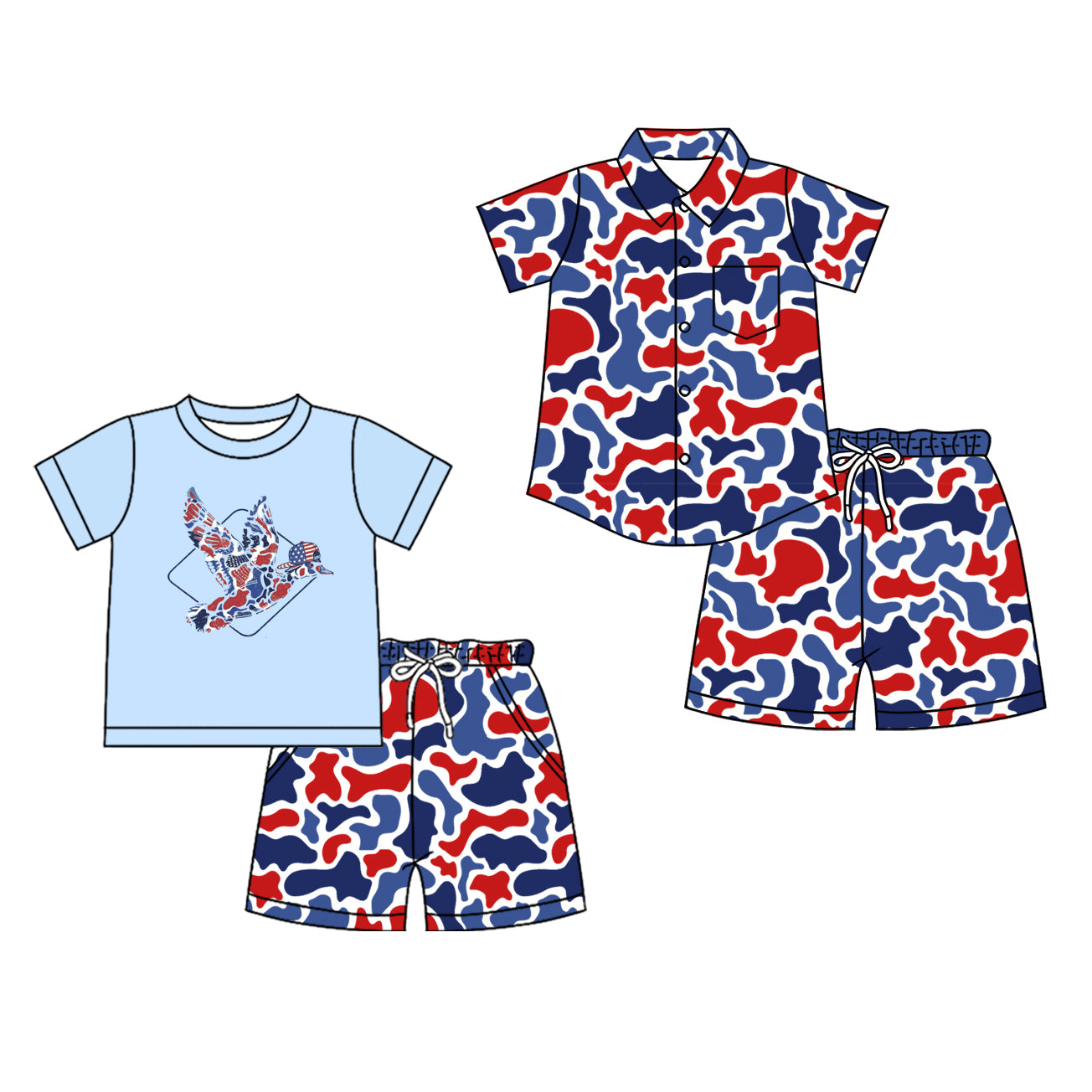4.8 Custom moq 5 mix size Sibling Boys' Camo Short Sleeve Top And Shorts Set Casual Clothing for Kids