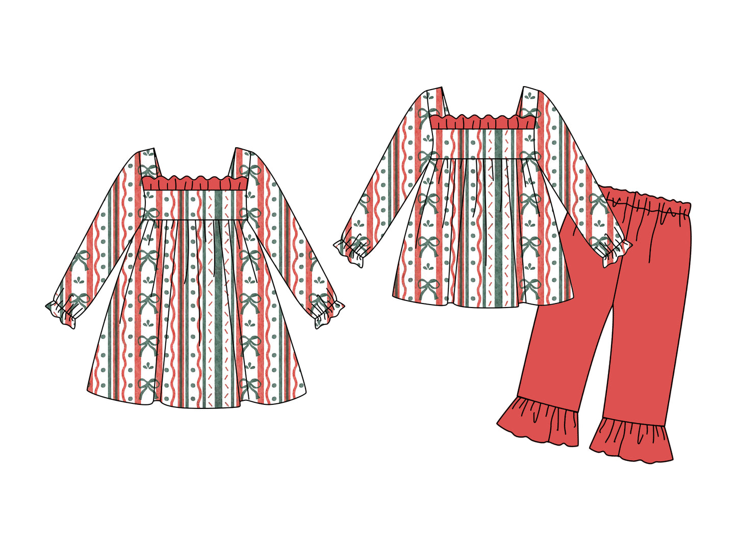 25.5.26 custom each style moq 5eta 4-6week Sibling Sisters Christmas bow baby girl long sleeve pants sets and dress match family design