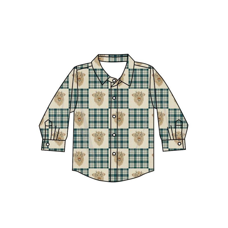 8.15 custom each style moq 5 eta 4-6week baby boys clothes cow head green button long sleeve top