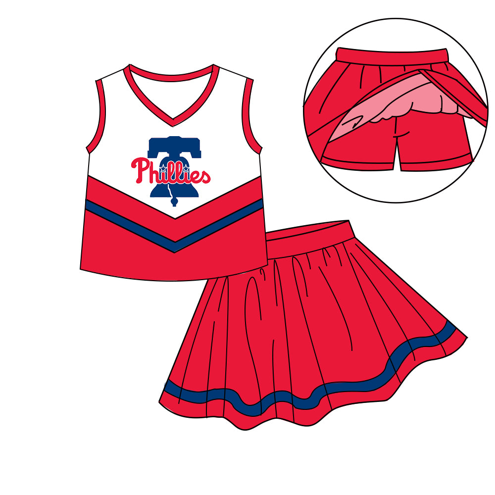 Custom moq 5 mix size milk silk eta 6-8weeks summer teams red baby girls clothes team sleeveless skirts shorts sets-25.7.8