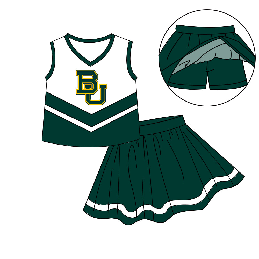 Custom moq 5 mix size milk silk eta 6-8weeks summer team green baby girls clothes team sleeveless skirts shorts sets-25.7.9