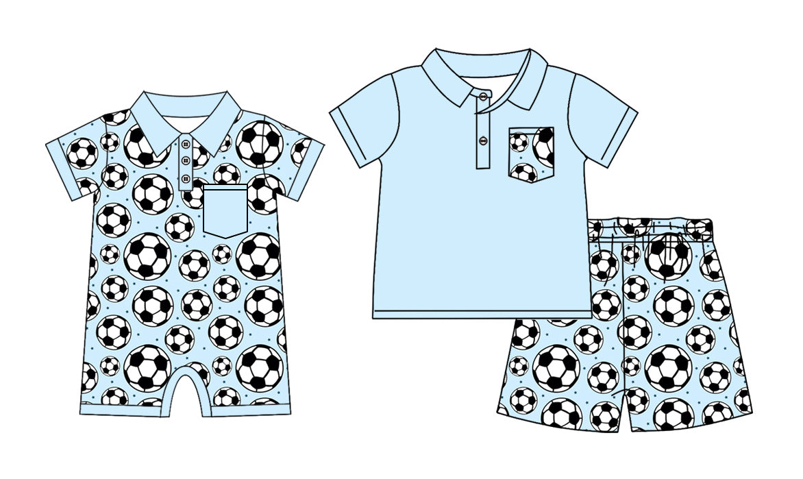 3.31 Custom moq 5 mix size Sibling Baby Boys Blue Romper Short-Sleeved Top And Shorts Set Summer Outfit