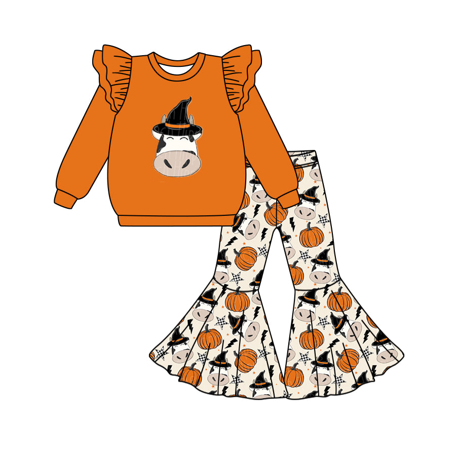 6.11 custom each style moq 5eta 4-6week baby girls clothes pumpkin orange long sleeve pants outfits