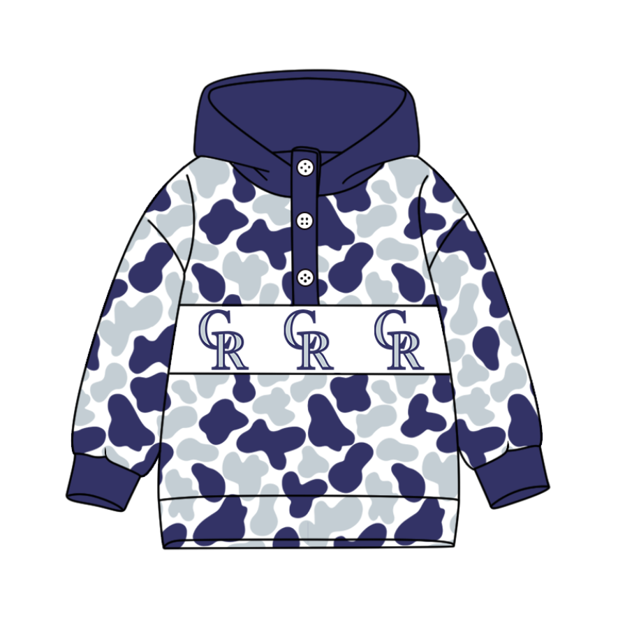 2-Custom moq 8 mix size milk silk summer team baby boy clothes camouflage blue and gray hooded long sleeve top-25.10.9