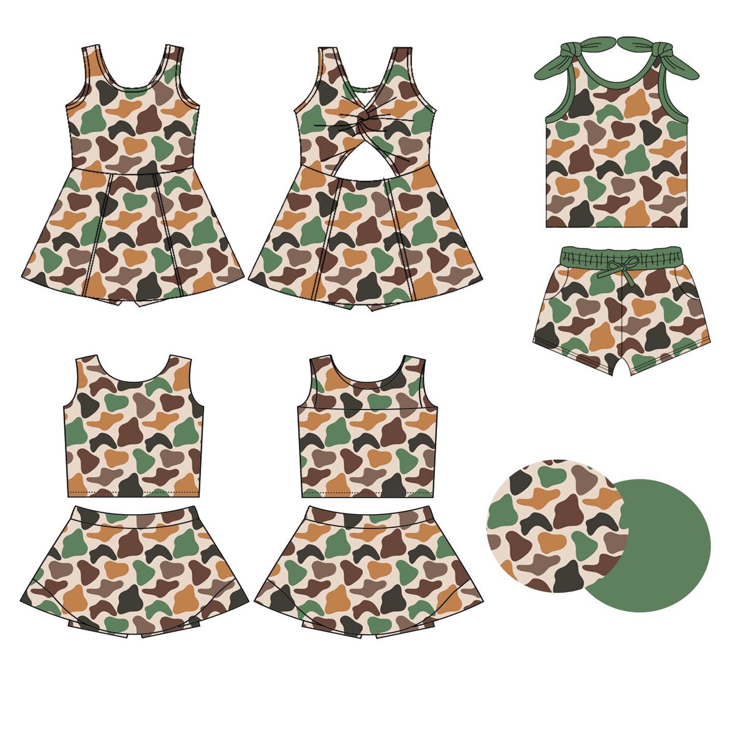 3.6 Custom moq 5 mix size Sibling Baby Girls Camouflage Sleeveless Top And Shorts Set Sleeveless Top And Skirt Sets Dress Yoga Outfit