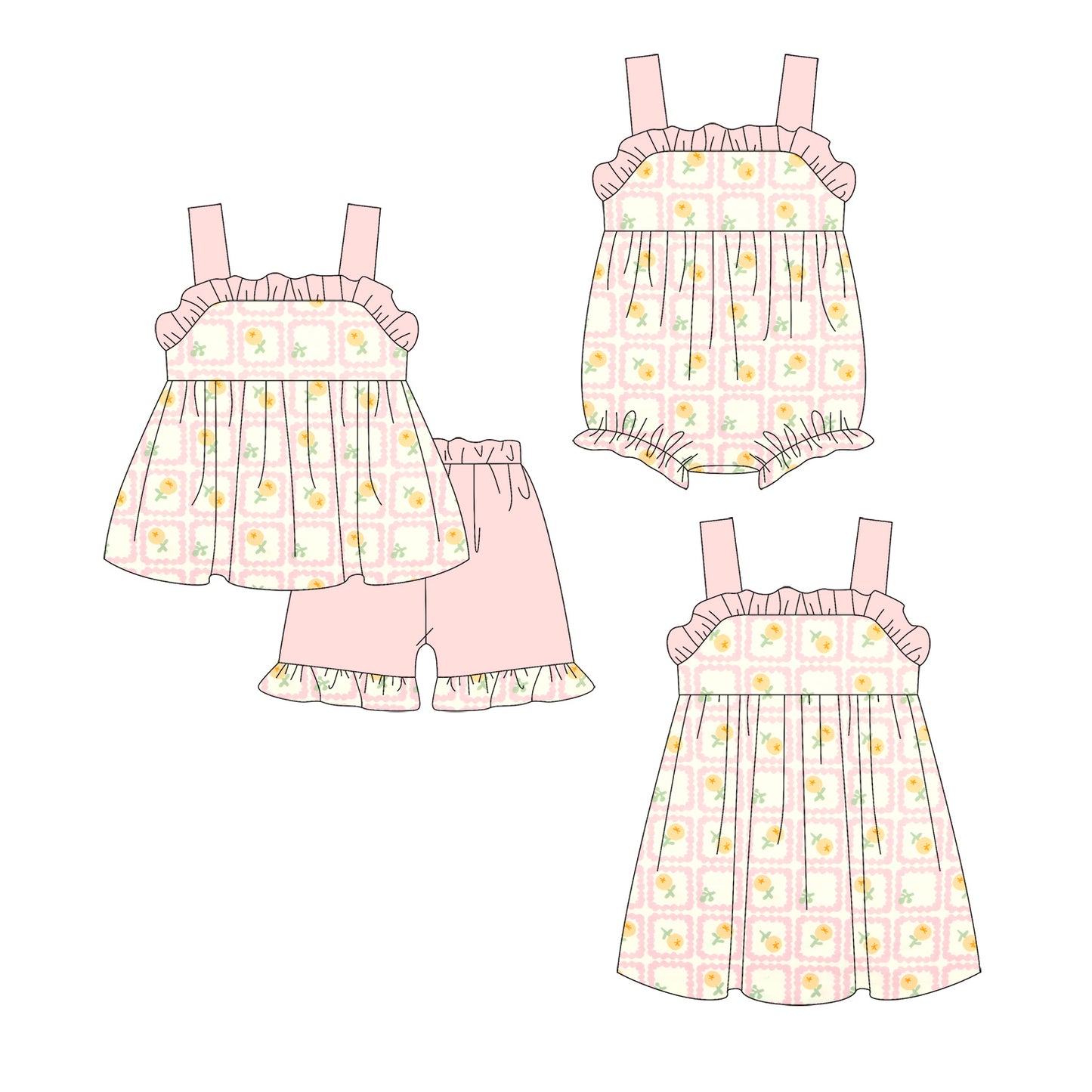 3.24 Custom moq 5 mix size Sibling Baby Girl's Strap Top And Pink Short Set Cute Romper Dress Summer Outfit