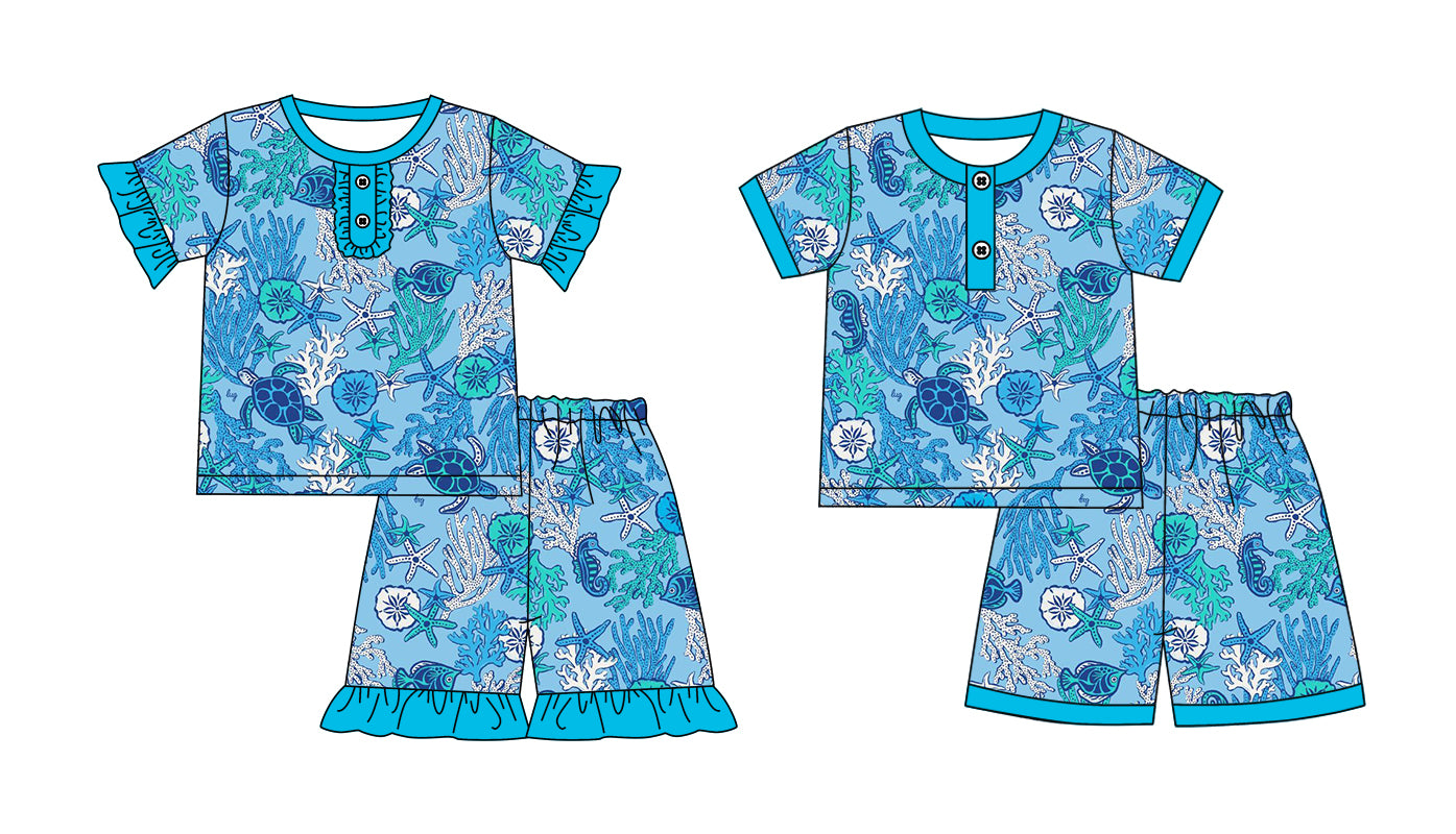 2.12 custom each style moq 5eta 4-6week Sibling Sister baby girls short sleeve shorts sets and set 2 match design