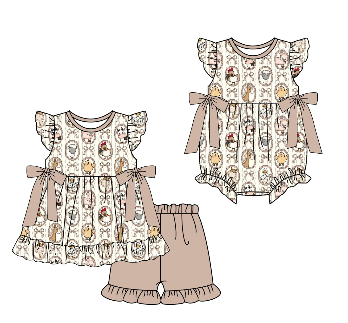 26.1.22 custom each style moq 5 eta 6-8week Sibling Sister bow baby girl short sleeve shorts sets and romper match design