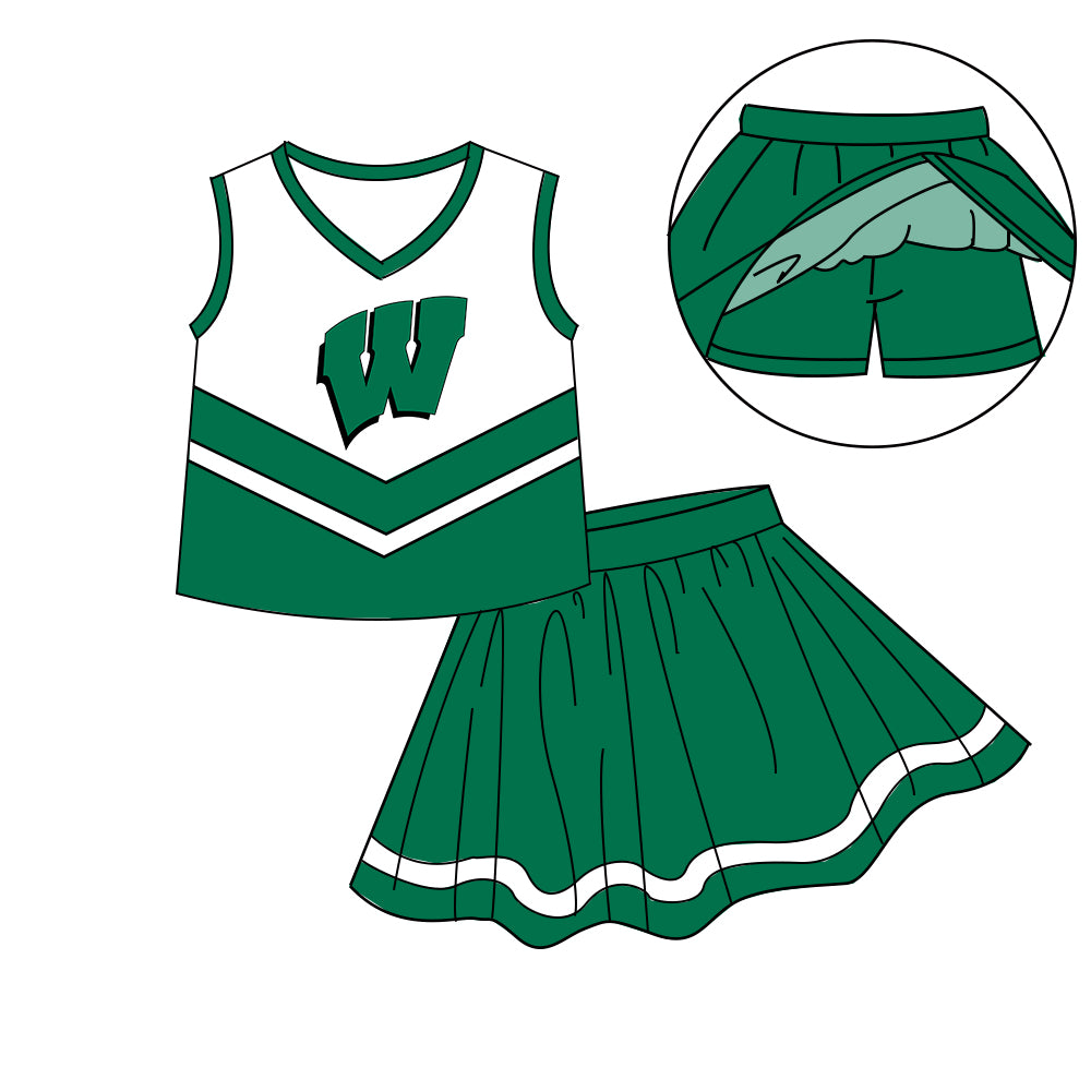 Custom moq 5 mix size milk silk eta 6-8weeks summer teams green baby girls clothes team sleeveless skirts shorts sets-25.7.7