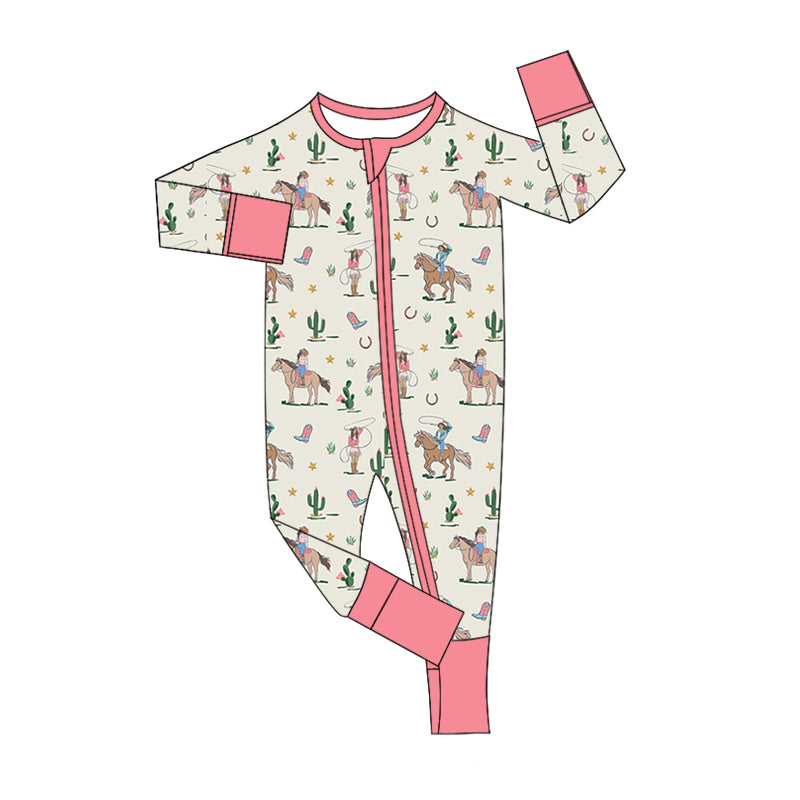 9.2 custom each style moq 5eta 4-6week Sibling Sister riding horse pink baby girls sets and rompers match family design